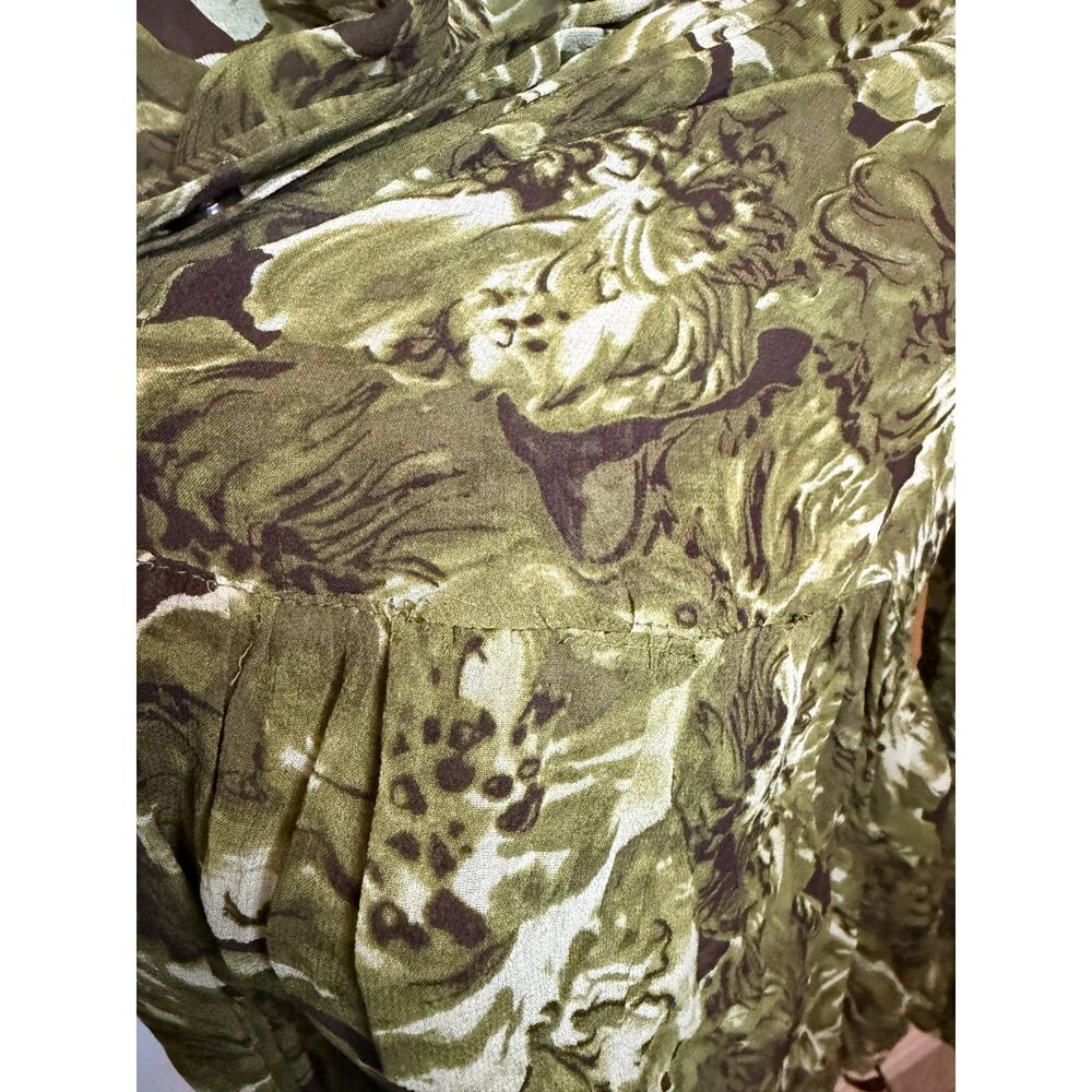 MICHAEL Michael Kors Sheer Floral Blouse Sz 2 Green Button Up Balloon Sleeve Top - Picture 5 of 9